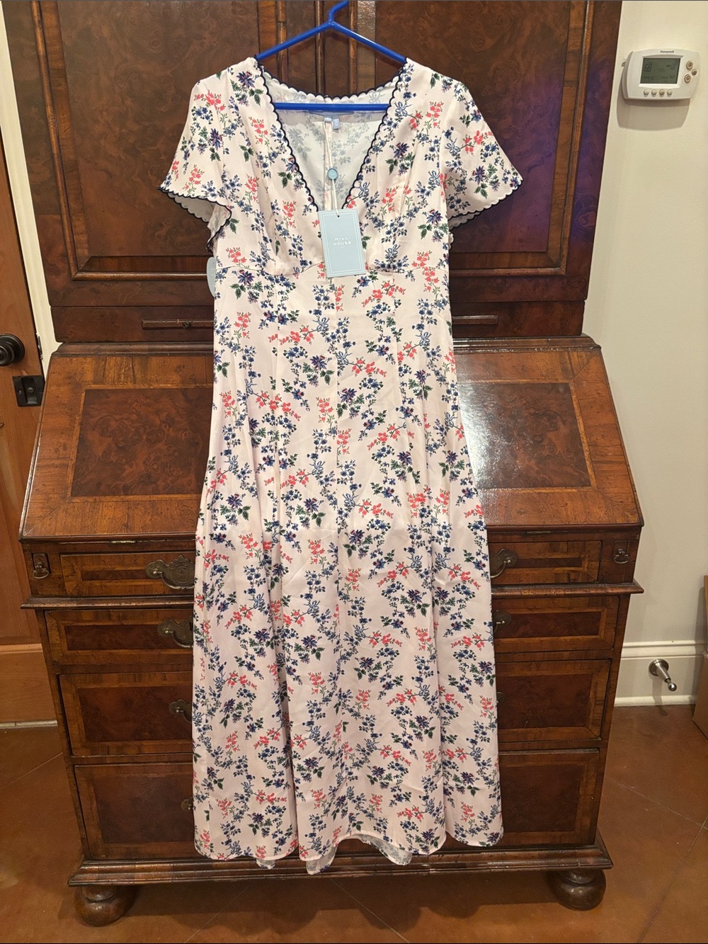Floral V-Neck Midi Dress with Scalloped Trim - Picture 1 of 7
